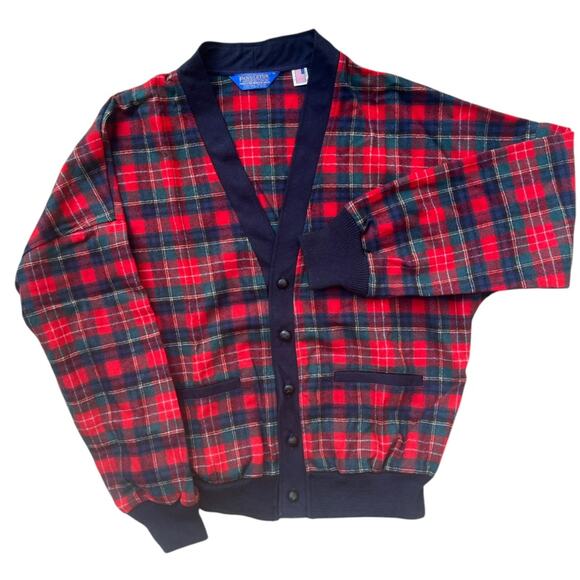 Vtg 80s Pendleton Flannel Wool Plaid Tartan Button Front Preppy USA Cardigan M - Picture 3 of 6
